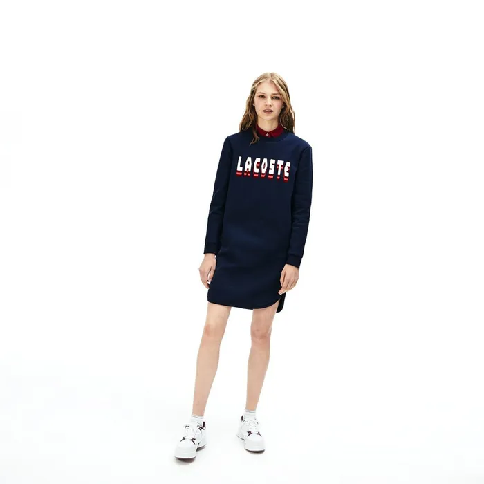 Dresses and Skirts Lacoste Womens 3DLettering Fleece Sweatshirt Dress Navy Blue Gift 4 You
