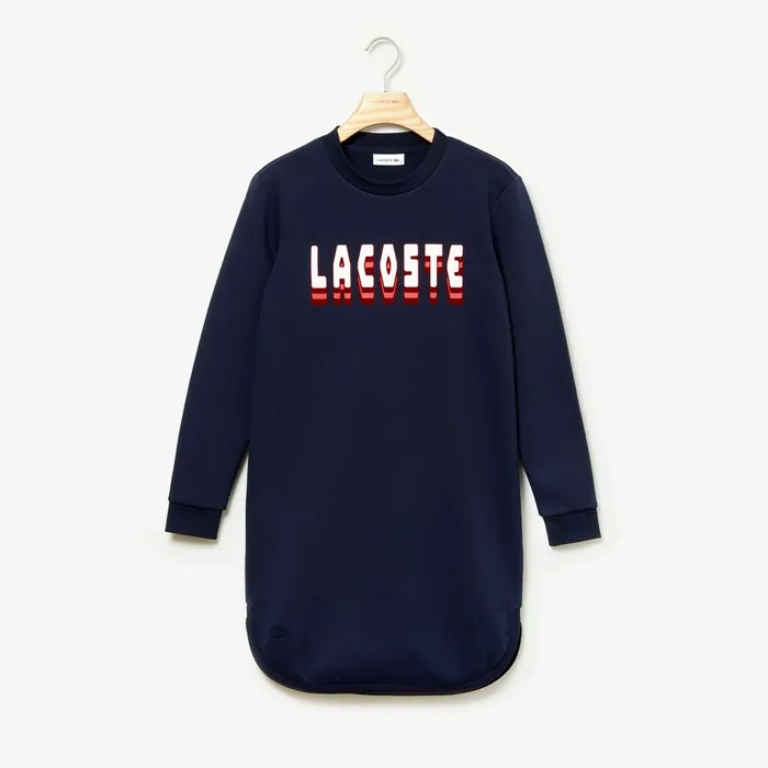 Dresses and Skirts Lacoste Womens 3DLettering Fleece Sweatshirt Dress Navy Blue Gift 4 You