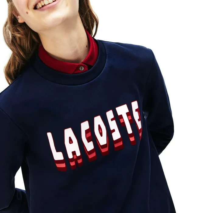 Dresses and Skirts Lacoste Womens 3DLettering Fleece Sweatshirt Dress Navy Blue Gift 4 You