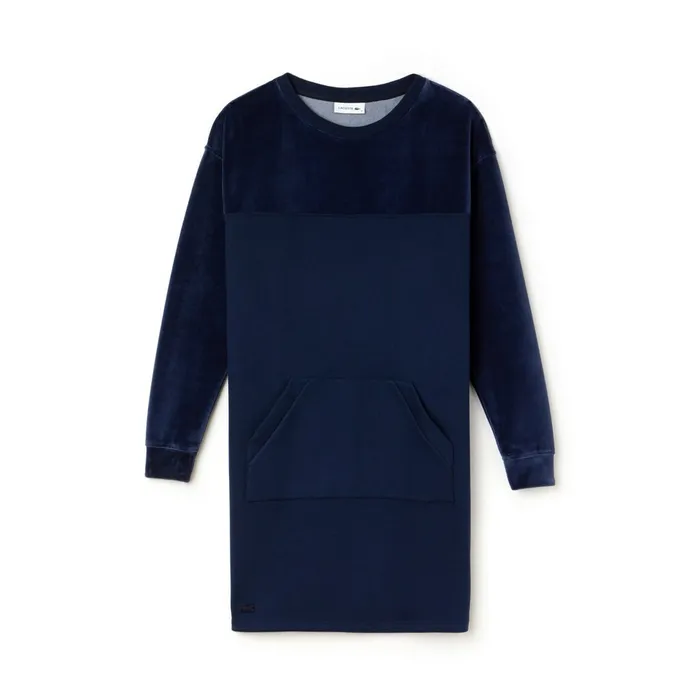 Dresses and Skirts Lacoste Womens Bimaterial Velour and Terrycloth Jersey Sweatshirt Dress Navy Blue Online