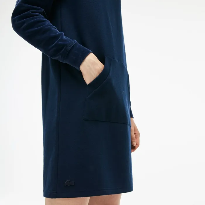 Dresses and Skirts Lacoste Womens Bimaterial Velour and Terrycloth Jersey Sweatshirt Dress Navy Blue Online