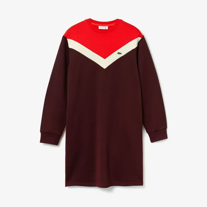 Dresses and Skirts Lacoste Womens Colorblock Fleece Sweatshirt Dress BordeauxBeigeRed Store