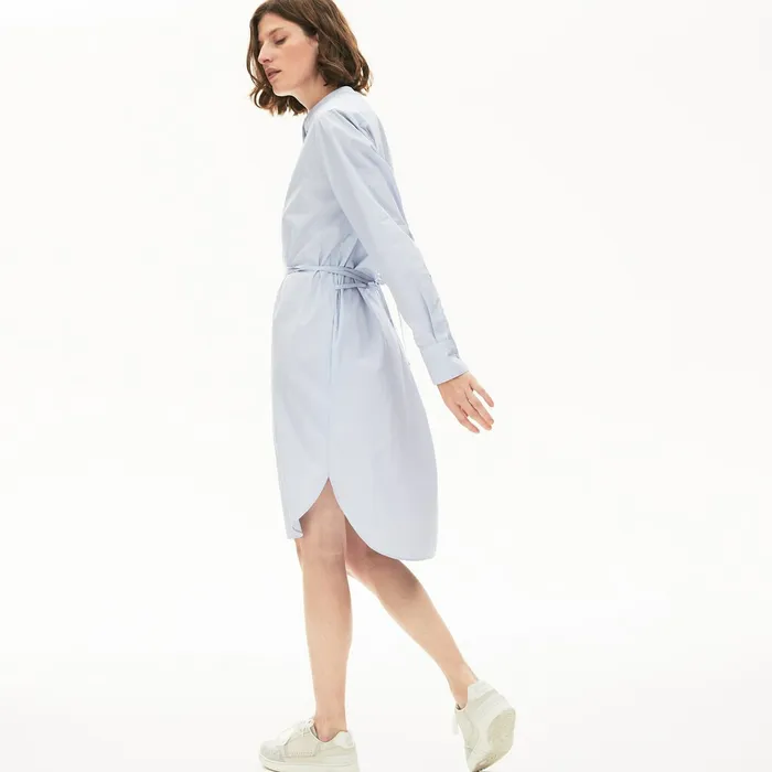 Dresses and Skirts Lacoste Womens Cotton Shirt Dress Light BlueWhiteNavy Blue Shop Online
