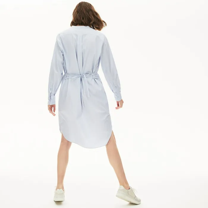 Dresses and Skirts Lacoste Womens Cotton Shirt Dress Light BlueWhiteNavy Blue Shop Online