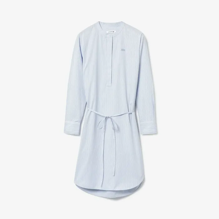 Dresses and Skirts Lacoste Womens Cotton Shirt Dress Light BlueWhiteNavy Blue Shop Online