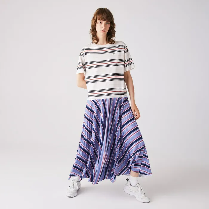 Dresses and Skirts Lacoste Womens Dissimilar Striped Pleated Jersey Tshirt Dress PurpleNavy BlueWhiteRedLight Pink Store Dresses and Skirts Lacoste Womens Dissimilar Striped Pleated Jersey Tshirt Dress PurpleNavy BlueWhiteRedLight Pink Store