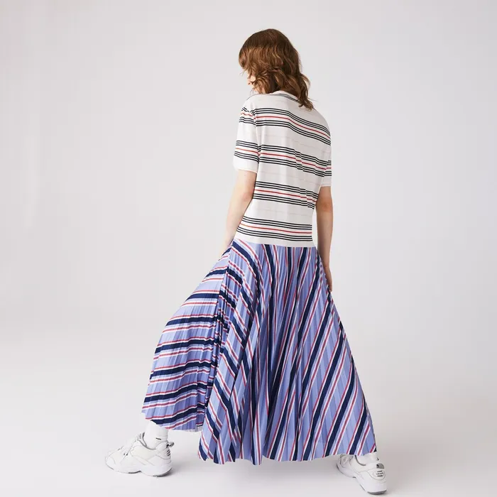 Dresses and Skirts Lacoste Womens Dissimilar Striped Pleated Jersey Tshirt Dress PurpleNavy BlueWhiteRedLight Pink Store