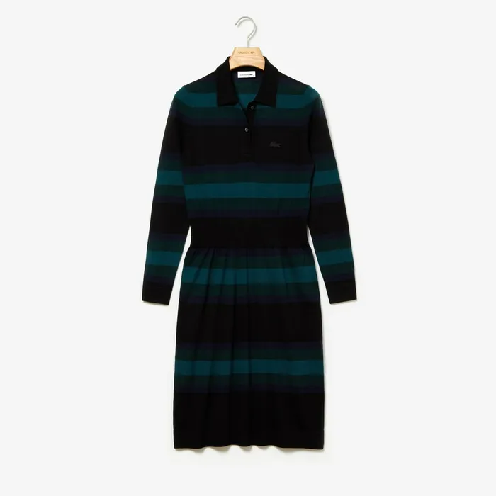 Dresses and Skirts Lacoste Womens Fitted Striped Wool Polo Dress BlackNavy BlueGreen For Sale