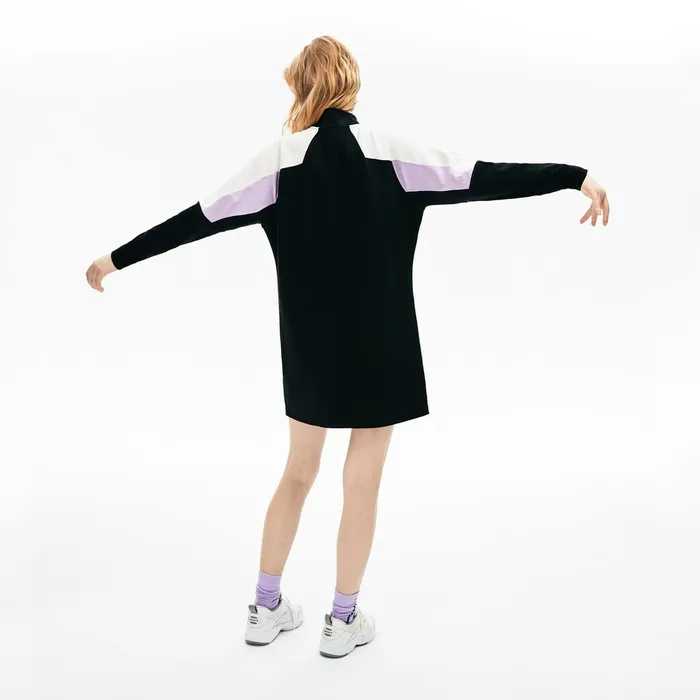 Dresses and Skirts Lacoste Womens LIVE Colorblock Cotton Zip Sweatshirt Dress BlackWhite Online Store