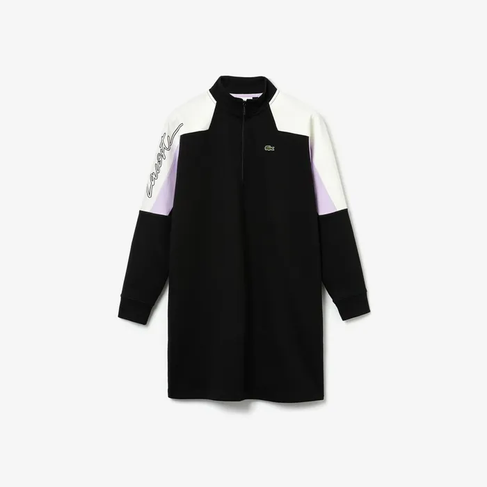 Dresses and Skirts Lacoste Womens LIVE Colorblock Cotton Zip Sweatshirt Dress BlackWhite Online Store