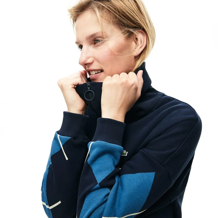Dresses and Skirts Lacoste Womens Made In France Jacquard Patterned Fleece Sweatshirt Dress Navy Blue Online Store