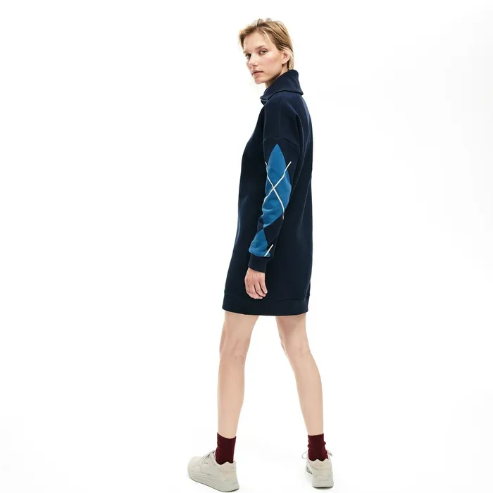 Dresses and Skirts Lacoste Womens Made In France Jacquard Patterned Fleece Sweatshirt Dress Navy Blue Online Store
