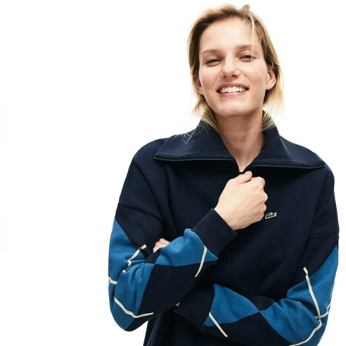 Dresses and Skirts Lacoste Womens Made In France Jacquard Patterned Fleece Sweatshirt Dress Navy Blue Online Store