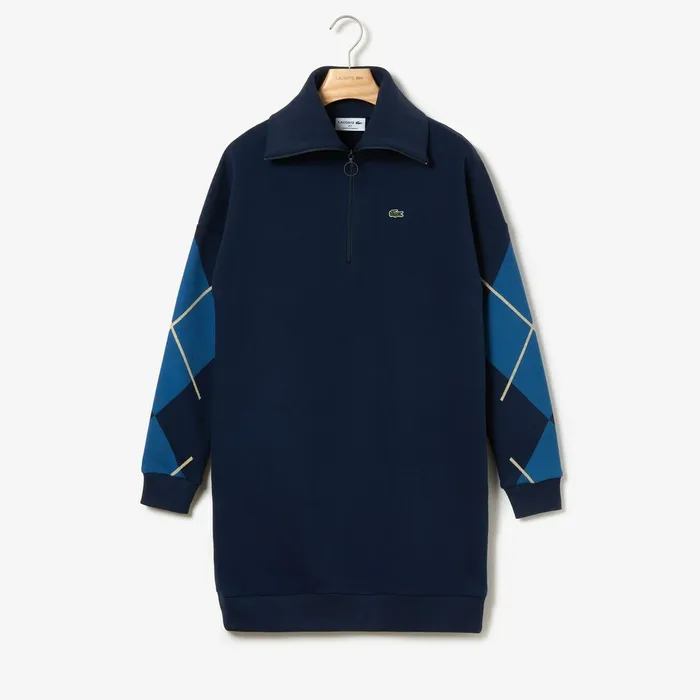 Dresses and Skirts Lacoste Womens Made In France Jacquard Patterned Fleece Sweatshirt Dress Navy Blue Online Store