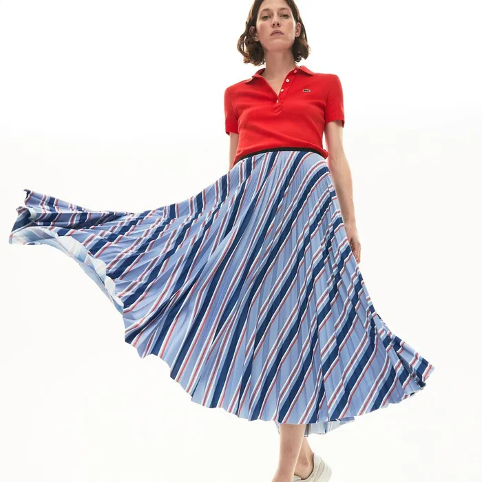 Dresses and Skirts Lacoste Womens MultiColor Striped Pleated Skirt PurpleNavy BlueWhiteRed For Sale Online Dresses and Skirts Lacoste Womens MultiColor Striped Pleated Skirt PurpleNavy BlueWhiteRed For Sale Online