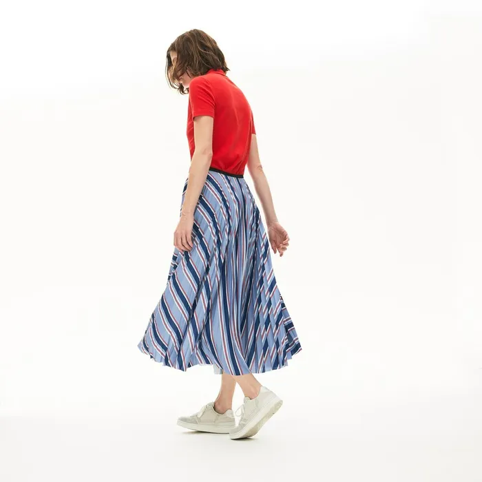 Dresses and Skirts Lacoste Womens MultiColor Striped Pleated Skirt PurpleNavy BlueWhiteRed For Sale Online