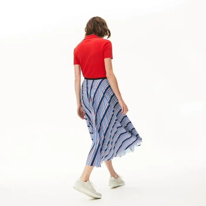 Dresses and Skirts Lacoste Womens MultiColor Striped Pleated Skirt PurpleNavy BlueWhiteRed For Sale Online