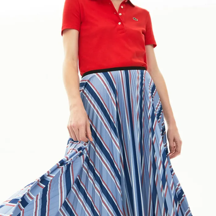 Dresses and Skirts Lacoste Womens MultiColor Striped Pleated Skirt PurpleNavy BlueWhiteRed For Sale Online