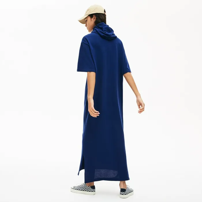 Dresses and Skirts Lacoste Womens Oversized Hooded Organic Cotton Piqu Polo Dress Navy Blue Outlet