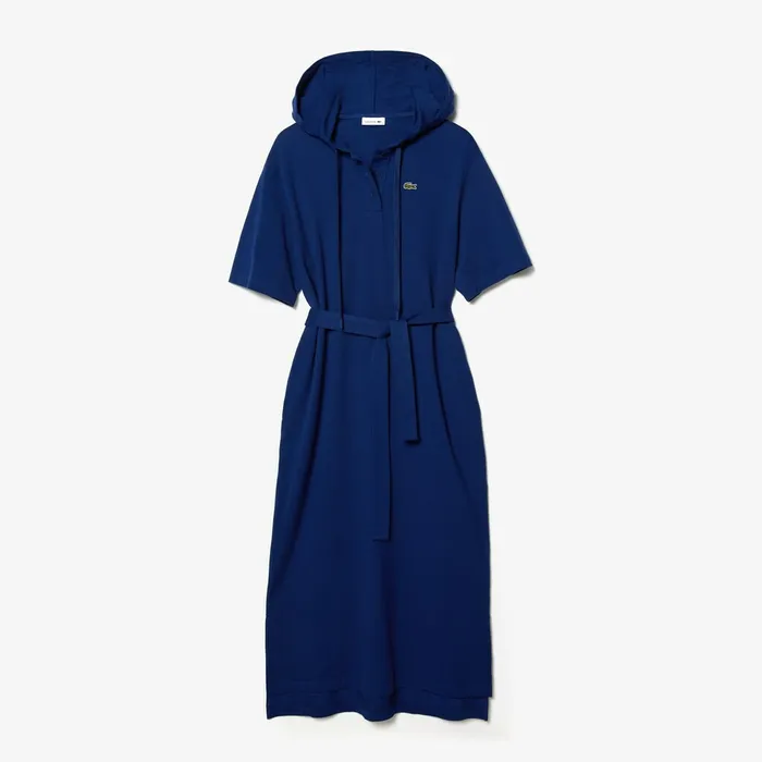 Dresses and Skirts Lacoste Womens Oversized Hooded Organic Cotton Piqu Polo Dress Navy Blue Outlet