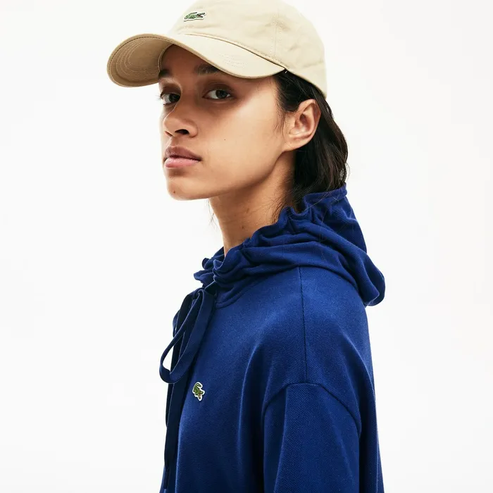 Dresses and Skirts Lacoste Womens Oversized Hooded Organic Cotton Piqu Polo Dress Navy Blue Outlet