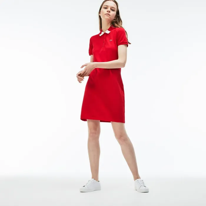 Dresses and Skirts Lacoste Womens Slim Fit Polo Piqu Dress RedWhite Outlet