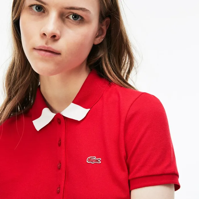 Dresses and Skirts Lacoste Womens Slim Fit Polo Piqu Dress RedWhite Outlet