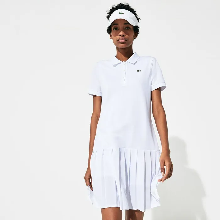 Dresses and Skirts Lacoste Womens SPORT Roland Garros Pleated Polo Dress WhiteGreenNavy Blue Gift Ideas