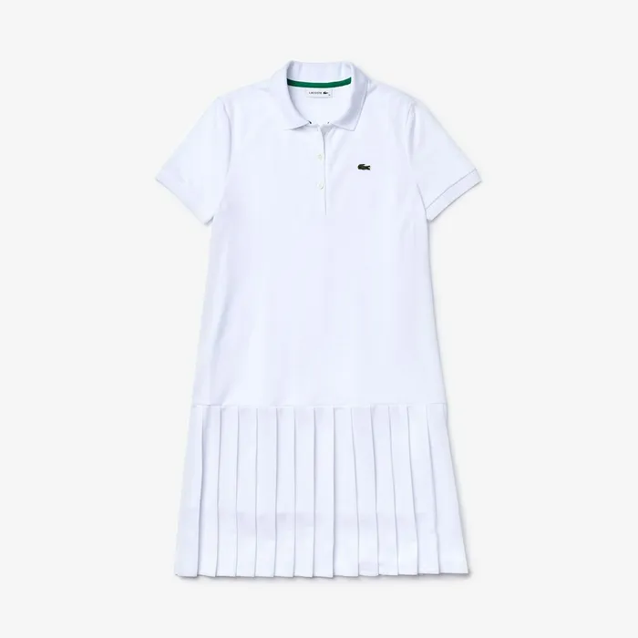 Dresses and Skirts Lacoste Womens SPORT Roland Garros Pleated Polo Dress WhiteGreenNavy Blue Gift Ideas