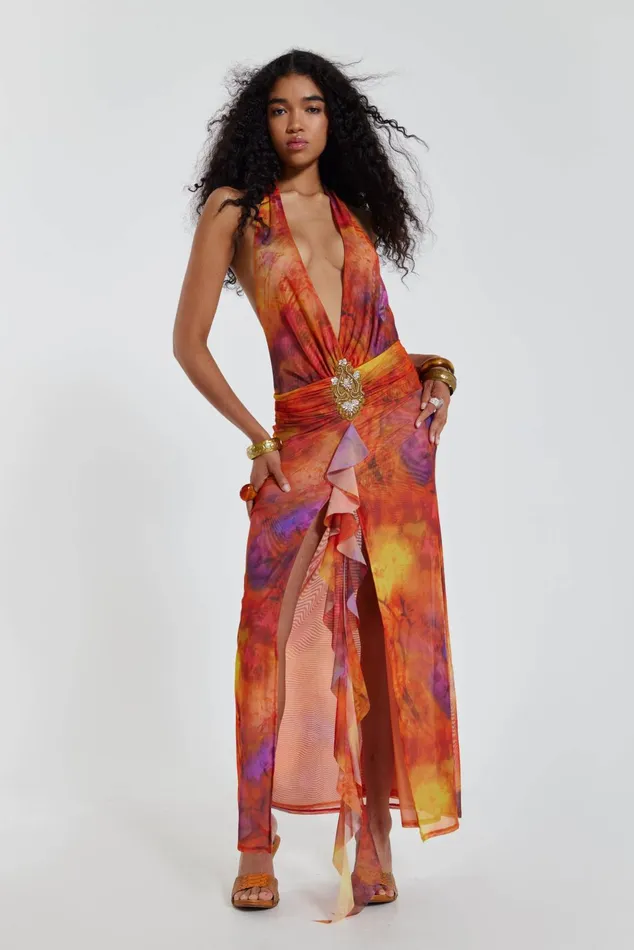 Dresses Women Jaded London Shop Cindy Plunge Maxi Dress In Orange