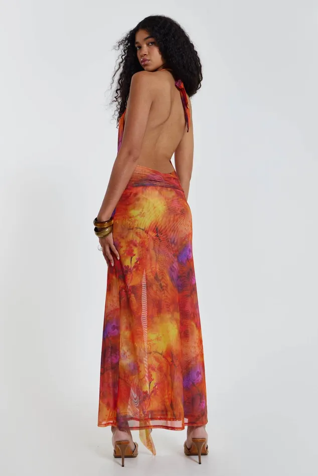 Dresses Women Jaded London Shop Cindy Plunge Maxi Dress In Orange