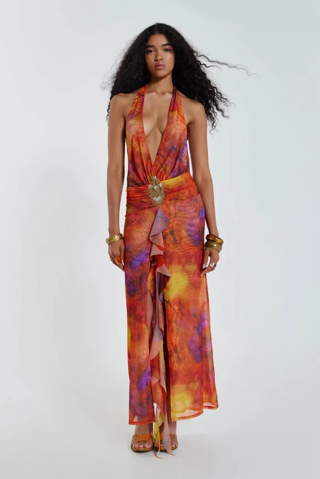 Dresses Women Jaded London Shop Cindy Plunge Maxi Dress In Orange