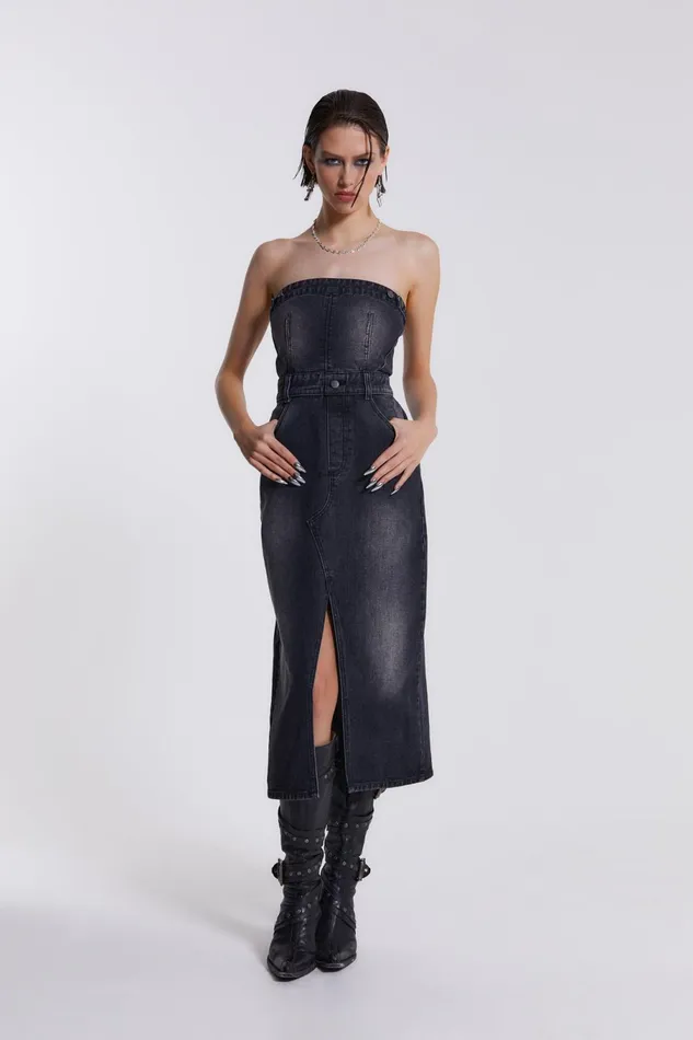 Dresses Women Jaded London Shop Liberty 2 In 1 Detachable Denim Black Midi Dress Dresses Women Jaded London Shop Liberty 2 In 1 Detachable Denim Black Midi Dress