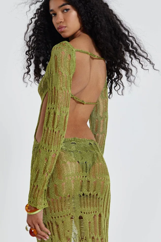 Dresses Women Jaded London Shop Moss Green Metallic Umbra Maxi Dress