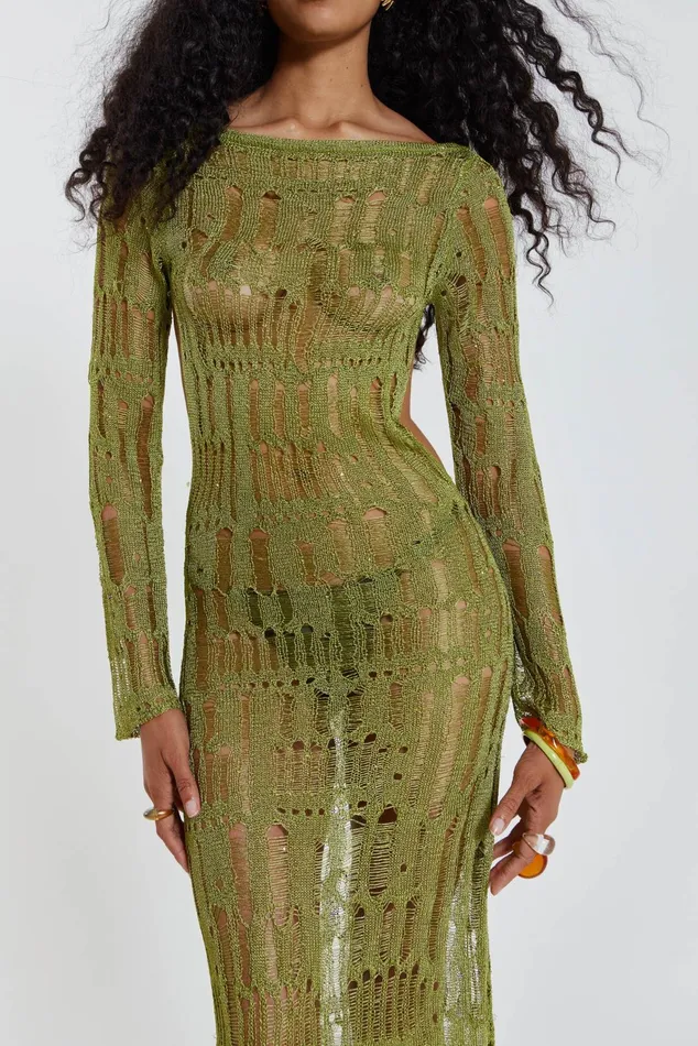Dresses Women Jaded London Shop Moss Green Metallic Umbra Maxi Dress