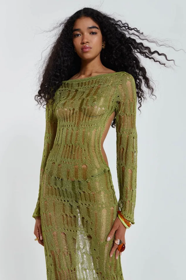 Dresses Women Jaded London Shop Moss Green Metallic Umbra Maxi Dress