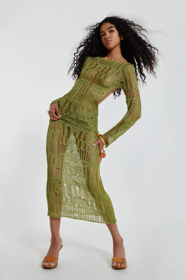 Dresses Women Jaded London Shop Moss Green Metallic Umbra Maxi Dress