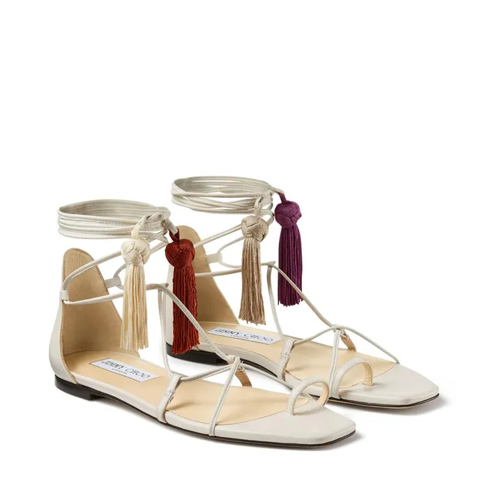 Dusti Flat Latte Nappa Leather Sandals With Sun Mix Tassels Lattesand Mix Women JIMMY CHOO Flats