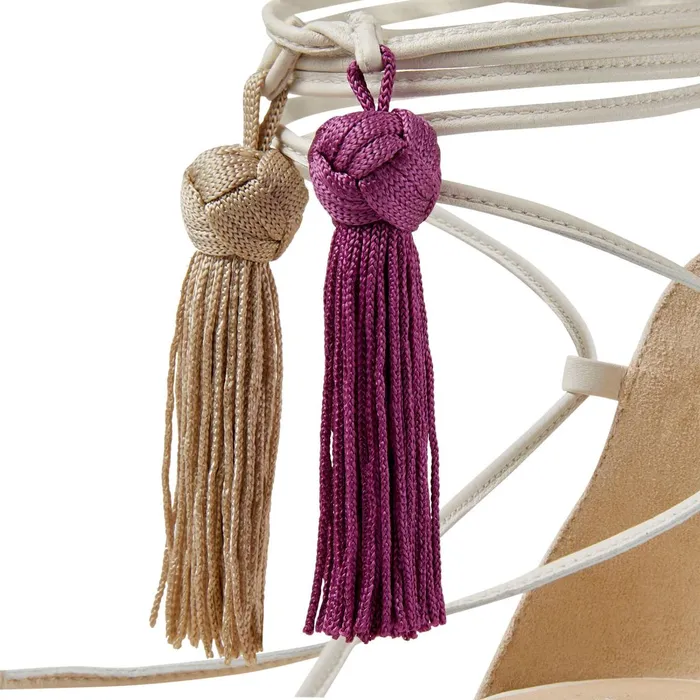 Dusti Flat Latte Nappa Leather Sandals With Sun Mix Tassels Lattesand Mix Women JIMMY CHOO Flats