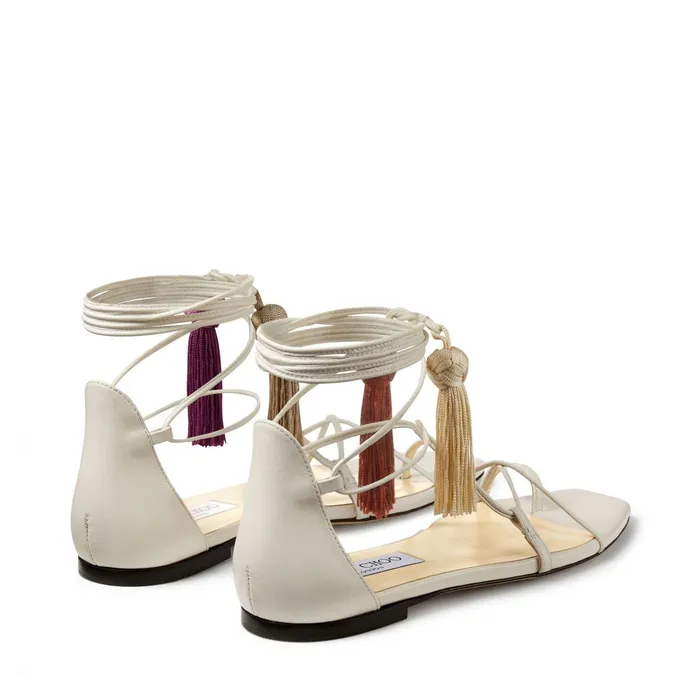 Dusti Flat Latte Nappa Leather Sandals With Sun Mix Tassels Lattesand Mix Women JIMMY CHOO Flats