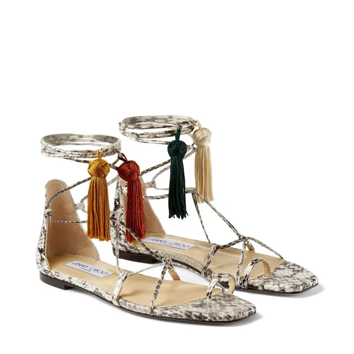 Dusti Flat Roccia Elaphe Flat Sandals With Sun Mix Tassels Rocciasun Mix Women JIMMY CHOO Flats
