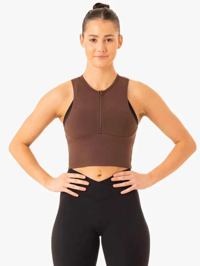 Embody Zip Up Crop 8211 Chocolate Women Ryderwear Tops