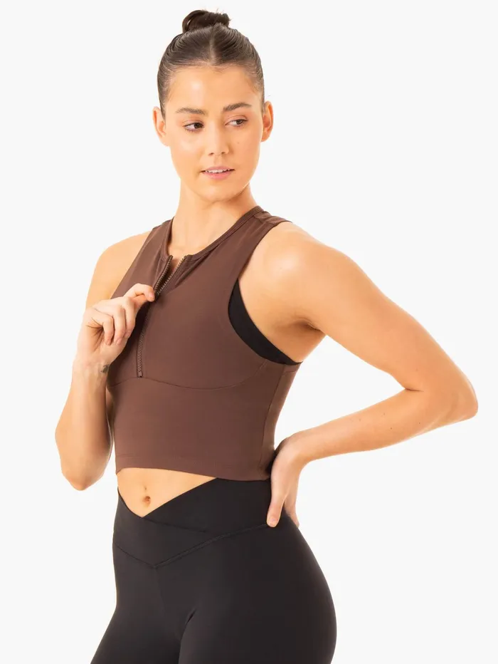 Embody Zip Up Crop 8211 Chocolate Women Ryderwear Tops