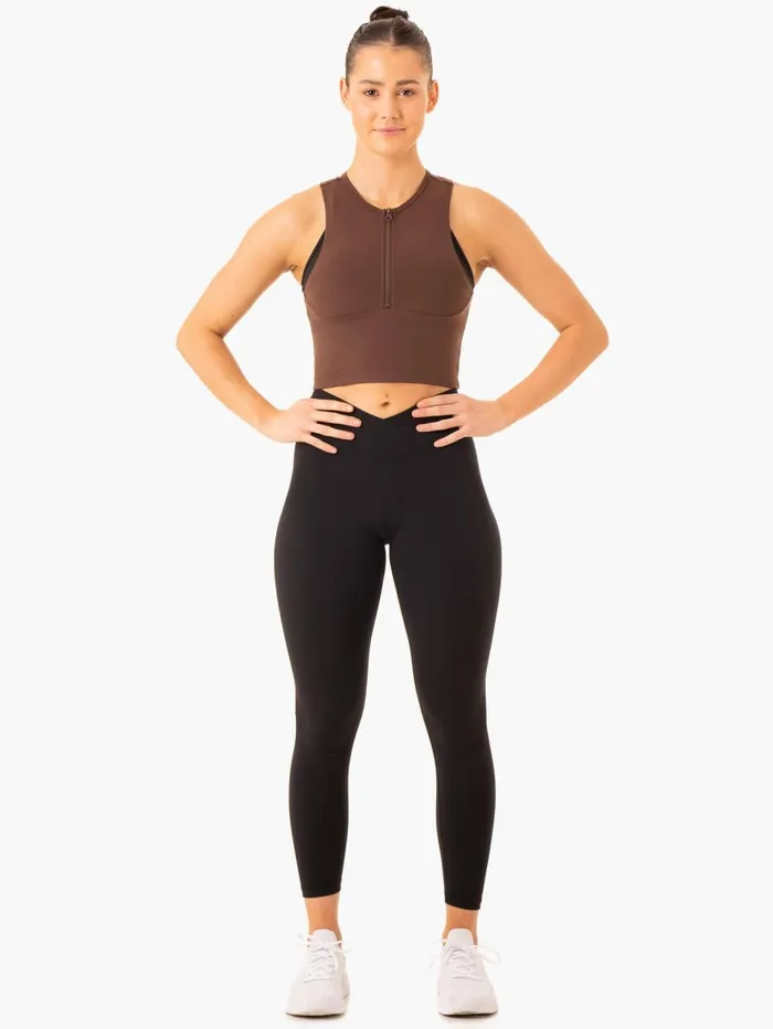 Embody Zip Up Crop 8211 Chocolate Women Ryderwear Tops