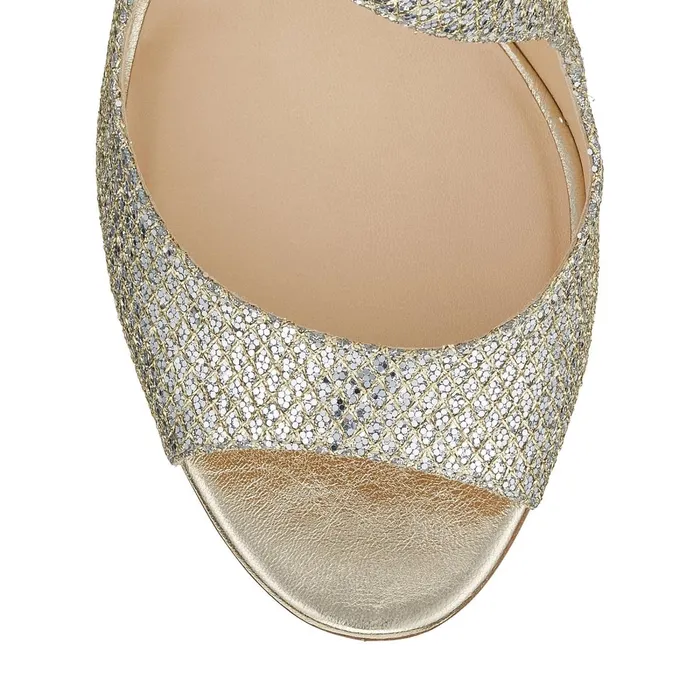 Emily 85 Champagne Glitter Fabric Sandals Champagne Women JIMMY CHOO Bridal Shoes