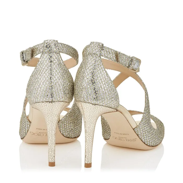 Emily 85 Champagne Glitter Fabric Sandals Champagne Women JIMMY CHOO Bridal Shoes