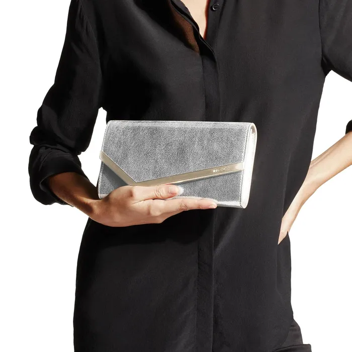 Emmie Champagne Glitter Leather Clutch Bag Champagne Women JIMMY CHOO Clutch Bags