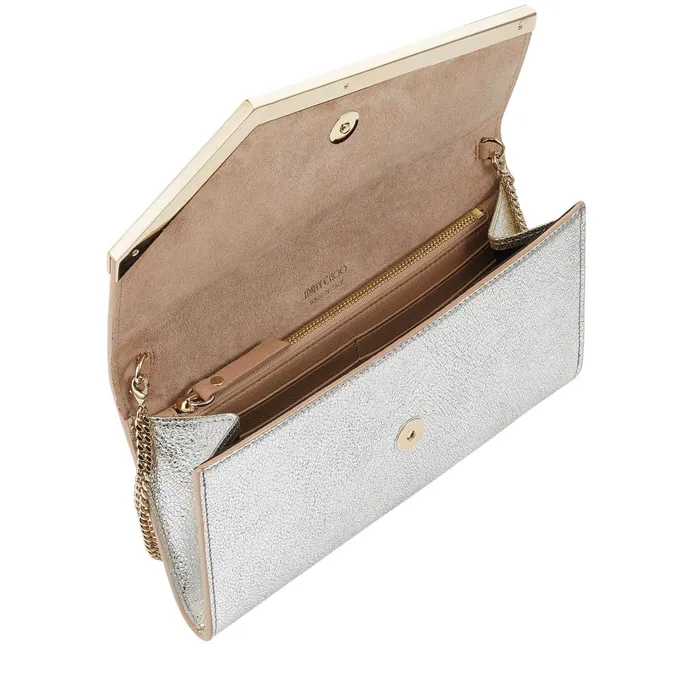 Emmie Champagne Glitter Leather Clutch Bag Champagne Women JIMMY CHOO Clutch Bags