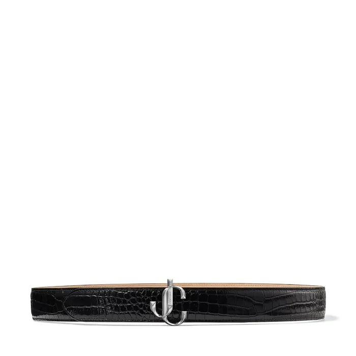 Felisa Black Shiny CrocEmbossed Leather Belt With Jc Emblem Black Women JIMMY CHOO Belts Felisa Black Shiny CrocEmbossed Leather Belt With Jc Emblem Black Women JIMMY CHOO Belts