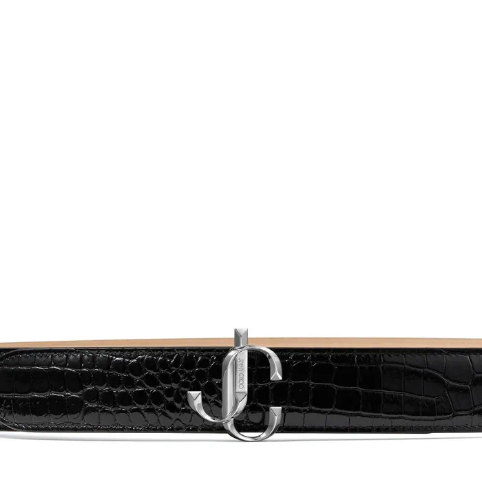 Felisa Black Shiny CrocEmbossed Leather Belt With Jc Emblem Black Women JIMMY CHOO Belts